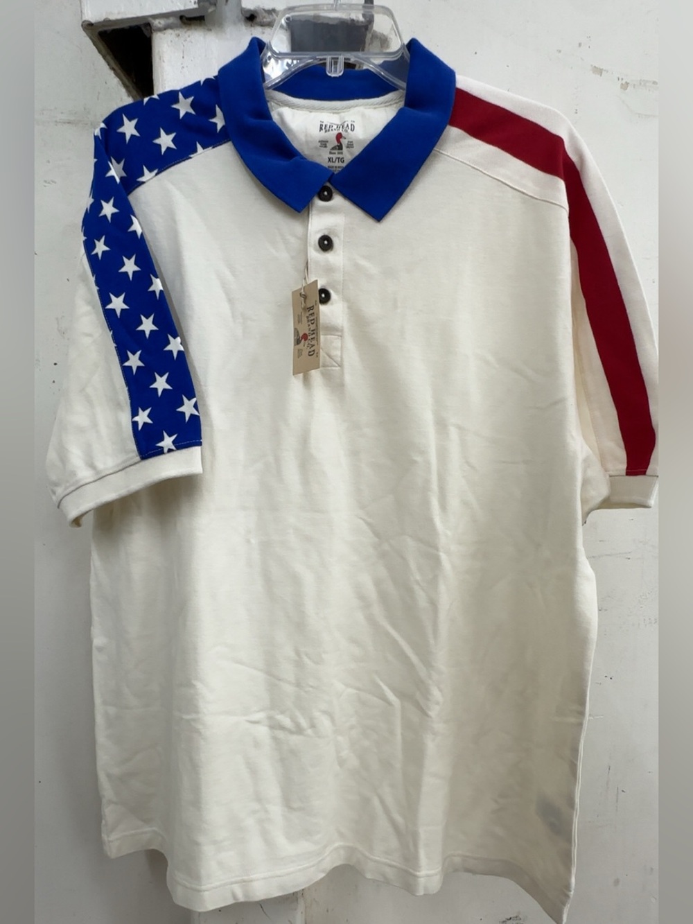 Red Head Brand co. Patriotic  White Polo.